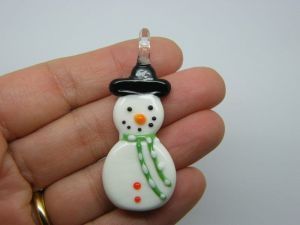 1 Snowman Christmas pendants white and green lampwork glass CT1111111111111111