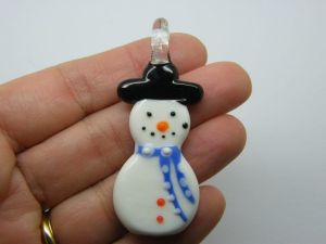 1 Snowman Christmas pendants white and blue lampwork glass CT1111111111111111