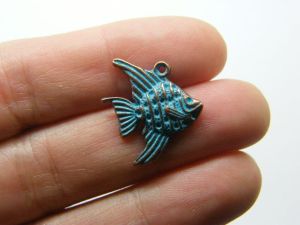8 Fish  charms copper and blue patina tone FF654