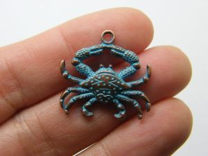 8 Crab charms copper and blue patina tone FF651