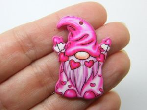2 Dwarf gnome hearts garland string pendants pink acrylic P158