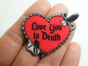 2 Love you to death heart pendants acrylic H240