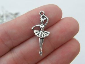 10 Ballerina pendants antique silver tone FB32