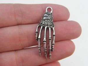 4 Skeleton hand charms antique silver tone HC118