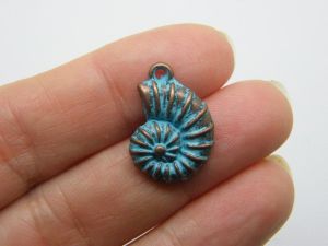 8 Shell charms copper and blue patina tone FF127