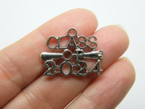 6 Class of 2024 graduation pendants antique silver tone P5