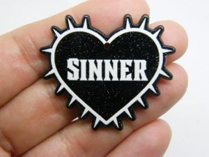 2 Sinner heart  pendants black white acrylic H12