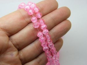 120 Pink crackle 6mm round glass beads OB