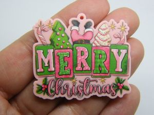 2 Merry Christmas  pendants pink acrylic CT64