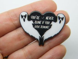 2 You are never alone if you have demons pendants white black acrylic HC312