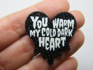 2 You warm my cold dark heart pendants black white acrylic H176