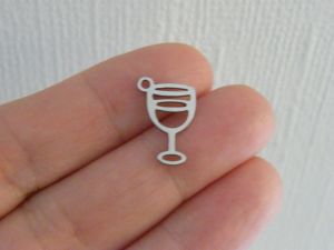 2  Wine glass charms silver tone stainless steel FD
