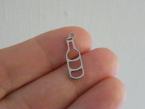 2  Wine bottle charms silver tone stainless steel FD
