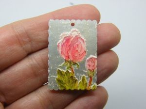 4 Rose flowers pendants white acrylic F453
