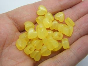 100 Yellow imitation jelly heart beads acrylic AB173