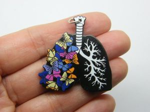4 Butterfly lungs pendant charms black acrylic MD7