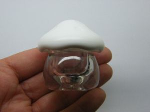 1 Mushroom glass bottle jar with white plastic lid 