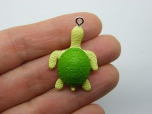 2 Turtle pendants two shades of green resin FF604