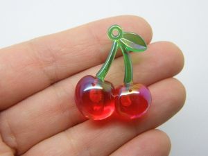 4 Cherries pendants red green AB acrylic FD223