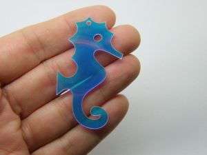 4 Seahorse pendants charms blue acrylic FF418