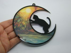 1 Moon cat pendant black printed background acrylic M 01C