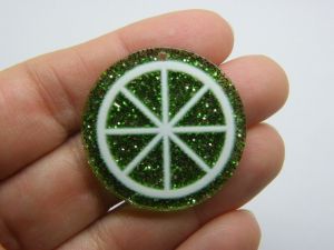 4 Lime slice pendants charms green glitter white acrylic  FD21