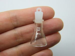 4 Mini glass bottle pendants with plastic lids M311