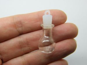 4 Mini glass bottle pendants with plastic lids M119