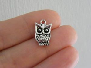 12 Owl charms antique silver tone B22