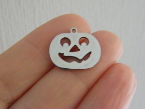 2  Pumpkin Jack o lantern cut out charms silver tone stainless steel HC856