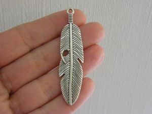 4 Feather pendants antique silver tone B108