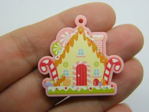 2 Gingerbread house Christmas charms pink acrylic CT274