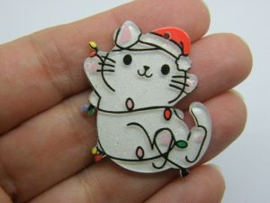 4 Christmas cat pendants  white  acrylic CT208