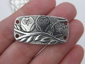 4 Owl connector charms antique silver tone B284