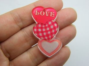 4 Love hearts pendants clear white red acrylic H299