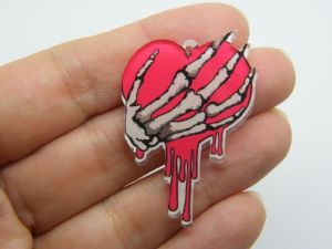 4 Heart skeleton hand pendants clear white red acrylic HC369