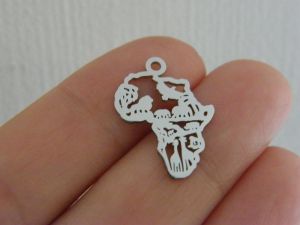 2 Africa charms silver tone stainless steel WT47