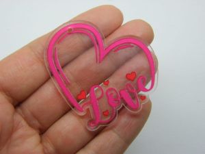 4 Heart love pendants clear pink acrylic H257