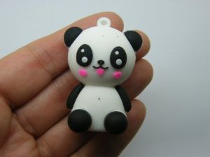 4 Panda bear pendants white black PVC plastic 12