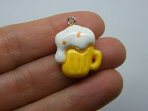 4 Beer glass charms yellow white resin FD245