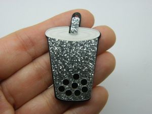 2 Take out drink cup pendant white black silver glitter  FD266