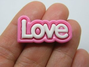 8 Love word cabochons embellishment shades of pink resin M154