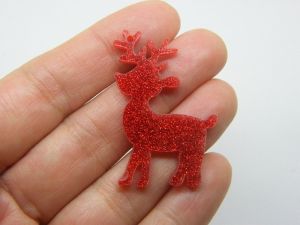 4 Reindeer Christmas pendants glitter red acrylic CT349