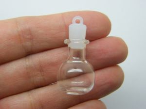 4 Mini glass bottle pendants with plastic lids M80