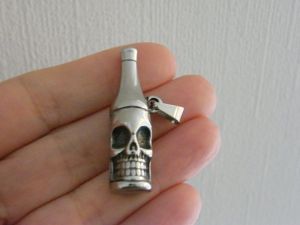 1 Skull bottle pendant antique silver stainless steel HC402