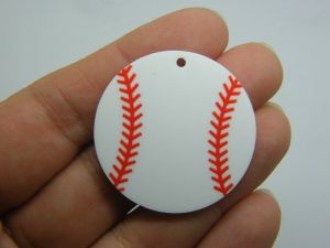 4 Baseball ball pendants  white red acrylic SP60