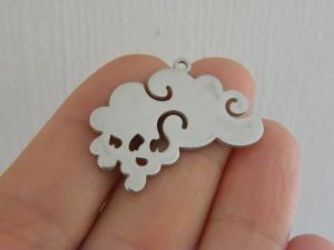2 Rain cloud charms silver tone stainless steel S202