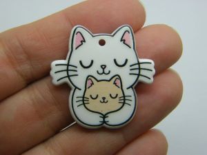 4 Cat and kitten  pendants white brown black acrylic A532