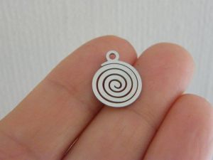 2 Spiral vortex charms silver stainless steel M66
