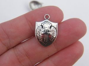 6 Shield charms antique silver tone SW40